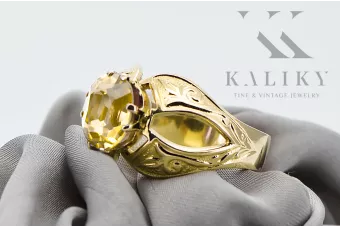 Желтый перидот 14-кв Желтое золото Кольцо Винтаж украшения vrc135y